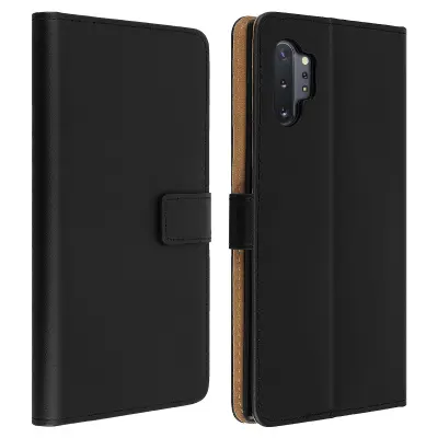 Folio Case Držalo za kartice in podpora za video, Pravo usnje - crna str. Samsung Galaxy Note 10 Plus