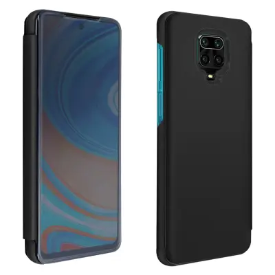 Xiaomi Redmi Note 9S / Note 9 Pro / Note 9 Pro Max Ultra tanek zrcalni folio ovitek s funkcijo stojala - crn