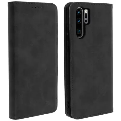 Ovitek za denarnico v videzu postaranega usnja, funkcija video podpore - crna str. Huawei P30 Pro