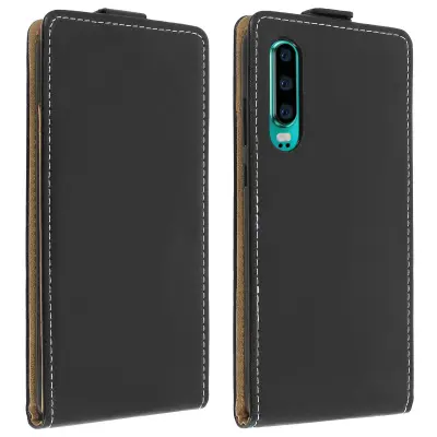 Vertikalna preklopna torbica Držalo za kartice, teksturiran ucinek - crna str. Huawei P30