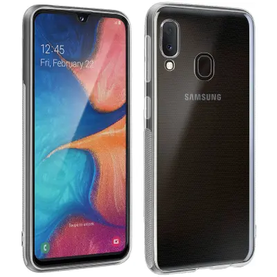 360° zašcitni paket: silikonsko ohišje z gel folijo iz kaljenega stekla s crnim obrisom - prozorno str. Samsung Galaxy A20e