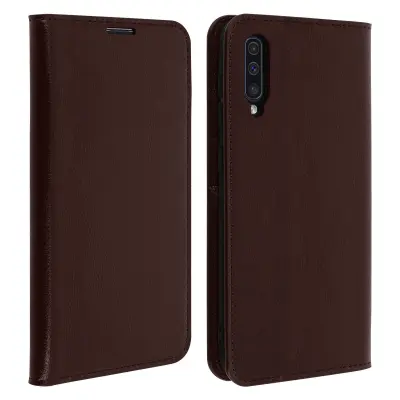 Folio torbica denarnica s stojalom za video iz pravega usnja - temno rjava str. Samsung Galaxy A50