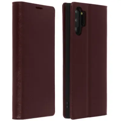 Etui, držalo za kartice in stojalo za video iz pravega usnja - temno rjava str. Samsung Galaxy Note 10 Plus