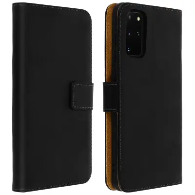 Ovitek za denarnico in stojalo za Galaxy S20 Plus iz pravega usnja - crn