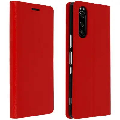 Etui, držalo za kartice in stojalo za video iz pravega usnja - rdeca str. Sony Xperia 5