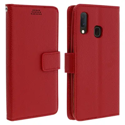 Folio Case Držalo za kartice in stojalo za video, zrnat ucinek - rdeca str. Samsung Galaxy A20e