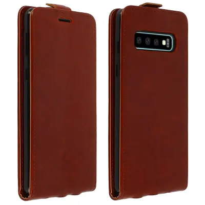 Vertikalna preklopna torbica z držalom za kartice, gladek ucinek - rjava str. Samsung Galaxy S10