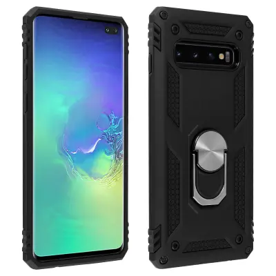Etui odporen proti udarcem s kovinskim držalom za obrocke - crn str. Samsung Galaxy S10 Plus