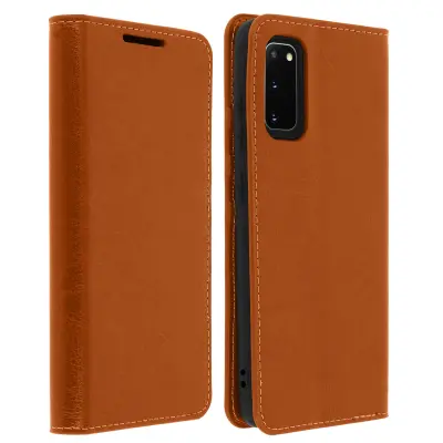 Etui za Galaxy S20, držalo za kartice in videoposnetek iz pravega usnja - rjav