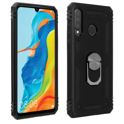 Etui odporen proti udarcem s kovinskim držalom za obrocke - crn str. Huawei P30 Lite