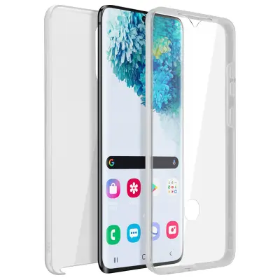 Popoln 360° ovitek za Galaxy S20 Plus: mehka sprednja stran in trda zadnja stran - prozorna