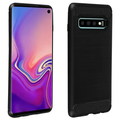 Zašcitni ovitek iz silikonskega gela, karbonski dizajn z brušenim ucinkom - crn str. Samsung Galaxy S10