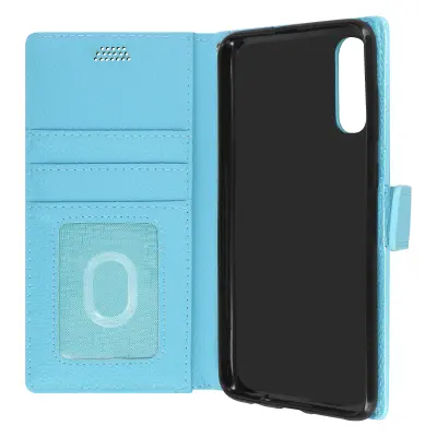 Folio Case Držalo za kartice in stojalo za video, zrnat ucinek - modra str. Samsung Galaxy A70