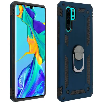 Etui, odporen na udarce, s kovinskim držalom za obrocke - polnocno modra str. Huawei P30 Pro