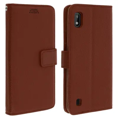 Folio etui, držalo za kartice in stojalo za video, zrnat ucinek - rjava str. Samsung Galaxy A10