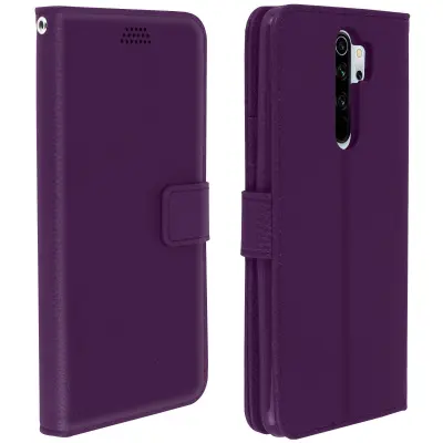 Ovitek denarnica za Xiaomi Redmi Note 8 Pro in video stojalo za zapestni trak, zrnat ucinek - vijolicna