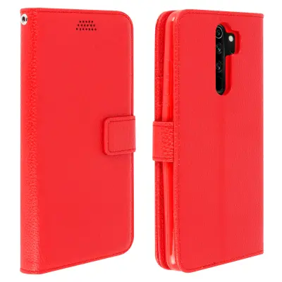 Ovitek za Xiaomi Redmi Note 8 Pro, držalo za kartice in stojalo za video, zrnat ucinek - rdec