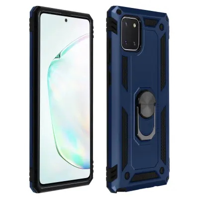 Ovitek za Galaxy Note 10 Lite, odporen na udarce, s kovinskim držalom za obrocek - polnocno modra