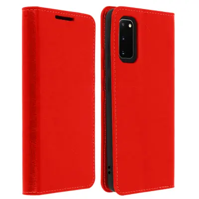 Etui za Galaxy S20 iz pravega usnja, držalo za kartice in stojalo za video - rdec