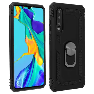 Etui odporen proti udarcem s kovinskim držalom za obrocke - crn str. Huawei P30