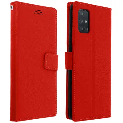 Etui za Samsung Galaxy A51, držalo za kartice in trak, držalo za video, zrnat ucinek - rdeca