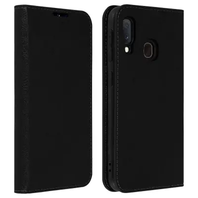 Etui, držalo za kartice in stojalo za video iz pravega usnja - crna str. Samsung Galaxy A20e