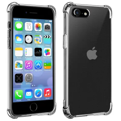 Ovitek iz mehkega silikona za iPhone SE 2022, 2020 in iPhone 8, 7 z ojacanimi vogali, odporen proti udarcem - prozoren