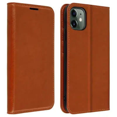 Etui, držalo za kartice in stojalo za video iz pravega usnja - Camel str. Apple iPhone 11