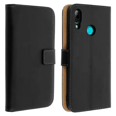 Folio Case Držalo za kartice in podpora za video, Pravo usnje - crna str. Huawei P Smart 2019 / Honor 10 Lite