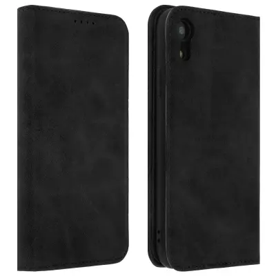 Ovitek za denarnico v videzu postaranega usnja, funkcija video podpore - crna str. Apple iPhone XR