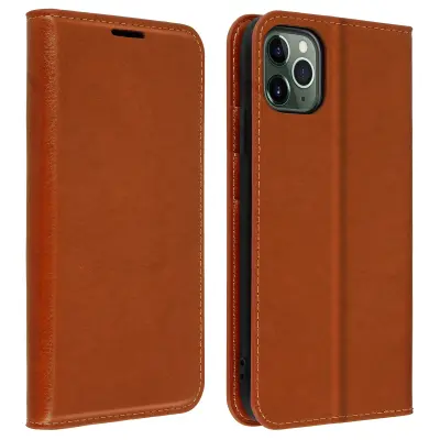 Etui, držalo za kartice in stojalo za video iz pravega usnja - Camel str. Apple iPhone 11 Pro Max