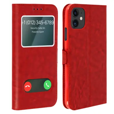 Zašcitna torbica z dvojnim oknom, teksturiran ucinek - rdeca str. Apple iPhone 11