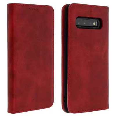 Ovitek za denarnico v videzu postaranega usnja, funkcija video podpore - rdeca str. Samsung Galaxy S10