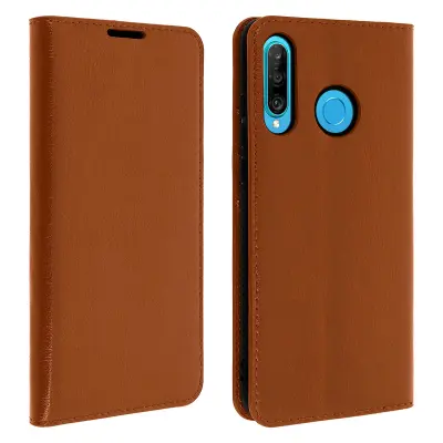 Folio torbica denarnica s stojalom za video iz pravega usnja - Camel str. Huawei P30 Lite
