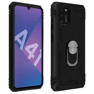 Ovitek za Samsung Galaxy A41, odporen proti udarcem, s kovinskim držalom za obrocke - crn