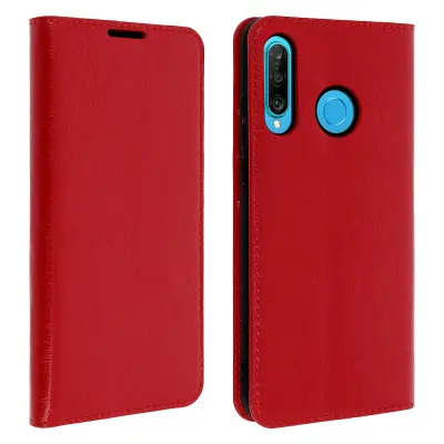 Folio torbica denarnica s stojalom za video iz pravega usnja - rdeca str. Huawei P30 Lite
