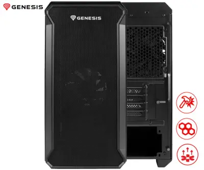 GENESIS IRID 503 V2 računalniško ohišje, Mini Tower, 2x ventilator, MESH plošča, kaljeno steklo, črno