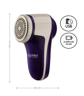 Odstranjevalec vlaken iz oblačil FIRST, 2x600mAh; USB; vijoličen/bela