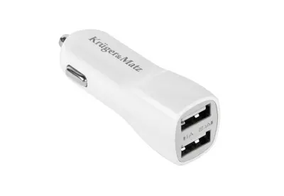 Polnilec KRUGER-MATZ za avto 12V za telefon, 2xUSB vtičnica, 2100mA, bele barve