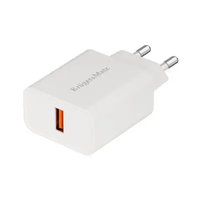 Polnilec USB Quick charger KRUGER-MATZ  QC3.0, maks:18W, bele barve