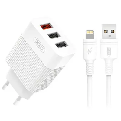 Polnilec USB Quick Charge XO-L72, 18W, lightning kabel, bel