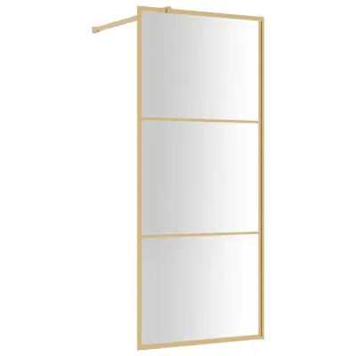 vidaXL Stena za tuš s prozornim ESG steklom zlata 90x195 cm