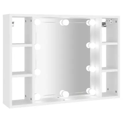 vidaXL Omarica z ogledalom in LED lučkami bela 76x15x55 cm