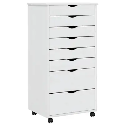 vidaXL Premična omarica s predali MOSS bela trdna borovina