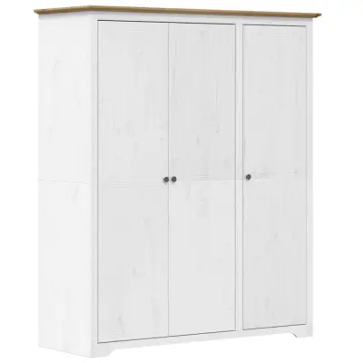 vidaXL Garderobna omara BODO bela rjava 146x53,5x173 cm trdna borovina
