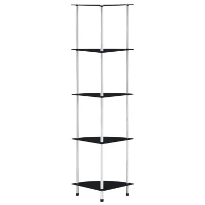 vidaXL Polica 5-nadstropna črna 30x30x130 cm kaljeno steklo