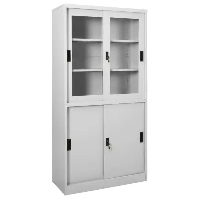 vidaXL Pisarniška omara z drsnimi vrati svetlo siva 90x40x180 cm jeklo