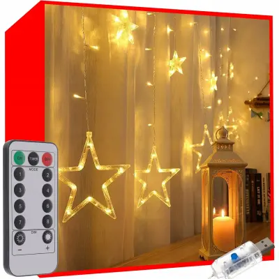 Novoletne lučke svetlobna zavesa 138 LED toplo bela 8 funkcij USB zvezdice
