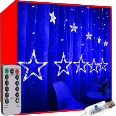 Novoletne lučke svetlobna zavesa 138 LED hladno bela 8 funkcij USB zvezdice