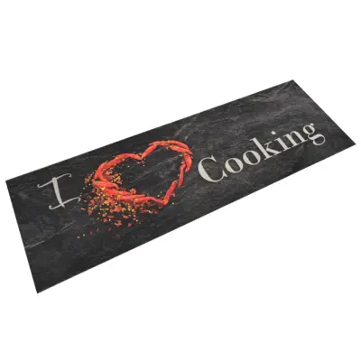 vidaXL Kuhinjska preproga pralna napis Cooking črna 60x180 cm žamet